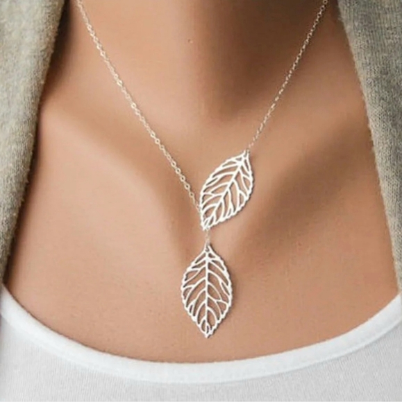 Gold Lasercut Leaf Floral Plant Leafs Alloy Lariate Choker Necklace - Picture 8 of 16